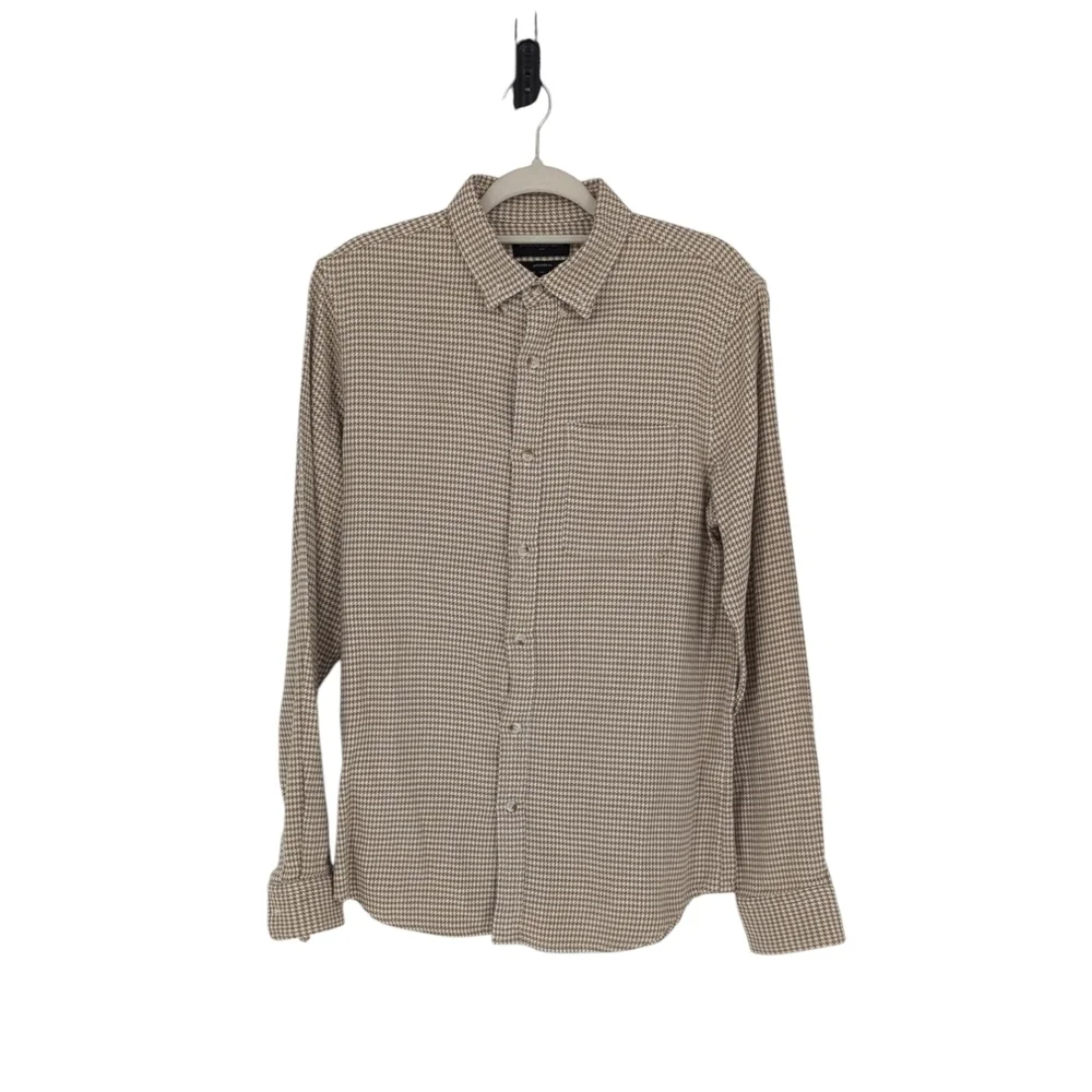Banana Republic Houndstooth Button Down Shirt White Brown MT cotton preppy